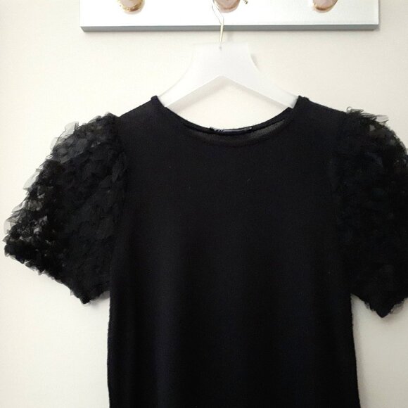 EUC Zara black tulle accented statement sleeve knit-like sweater top, S - Picture 11 of 13